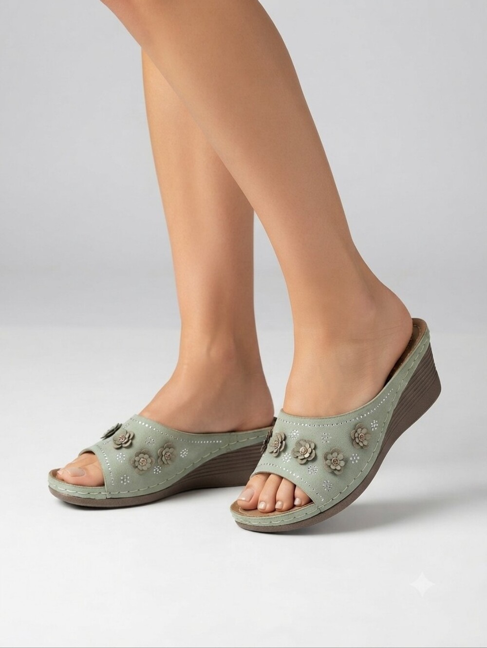 G.C. Shoes Women's Mint Green Floral Slip-On Mules